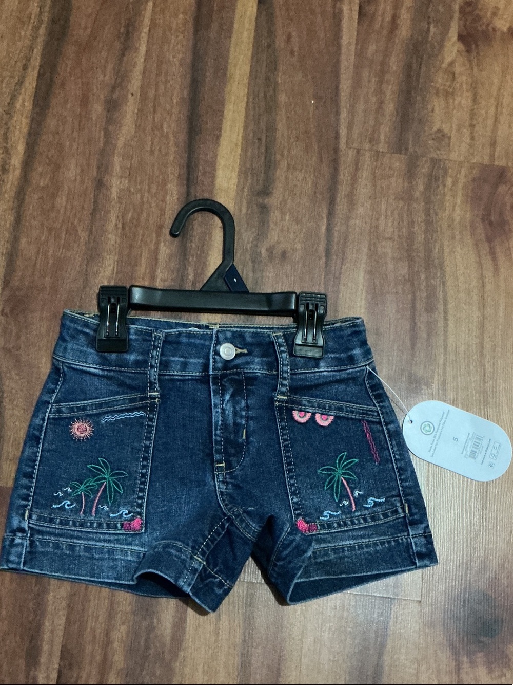 Girls' Dark Wash Embroidered Denim Shorts nwt wonder nation sz 5